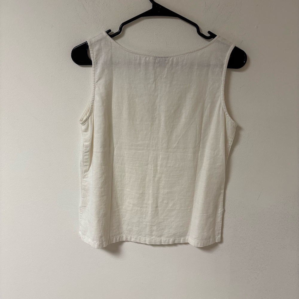 White Embroidered Womens Linen Tank Top Small - Picture 6 of 11